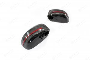 Nissan GT-R R35 Mirror Covers in Carbon Fiber - Red Stripe Nissan GT-R R35 Mirror Covers in Carbon Fiber - Red Stripe